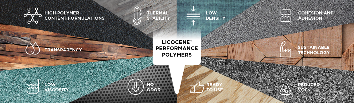 Diagram composed of different floor types lists the many benefits Clariant’s Licocene® polymers bring to bonding.