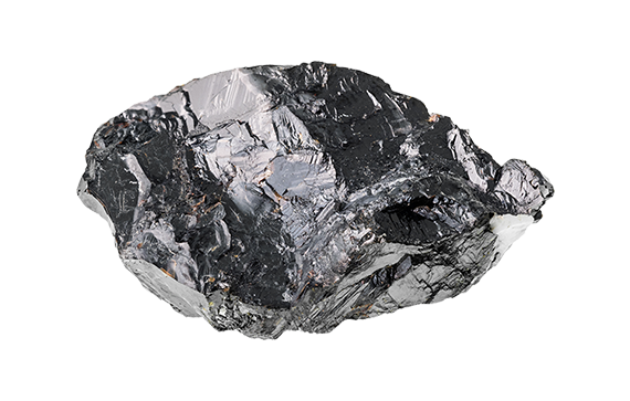 This image shows a piece of hematite, which is an iron oxide mineral. Hematite is typically metallic gray to black in color and has a shiny, reflective surface. It is commonly used as an iron ore and is known for its high density and metallic luster.