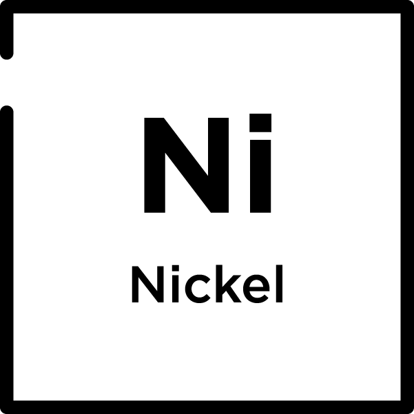 This image represents the chemical element Nickel. The symbol for Nickel is "Ni".