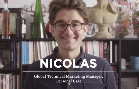 Global Technical Marketing Manager in Personal Care Nicolas with brown hair and dark shirt