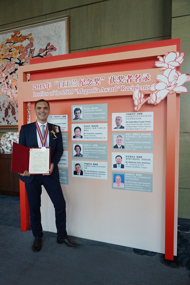 Jan Kreibaum of Clariant awarded Shanghai Magnolia Award. (Photo: Clariant)