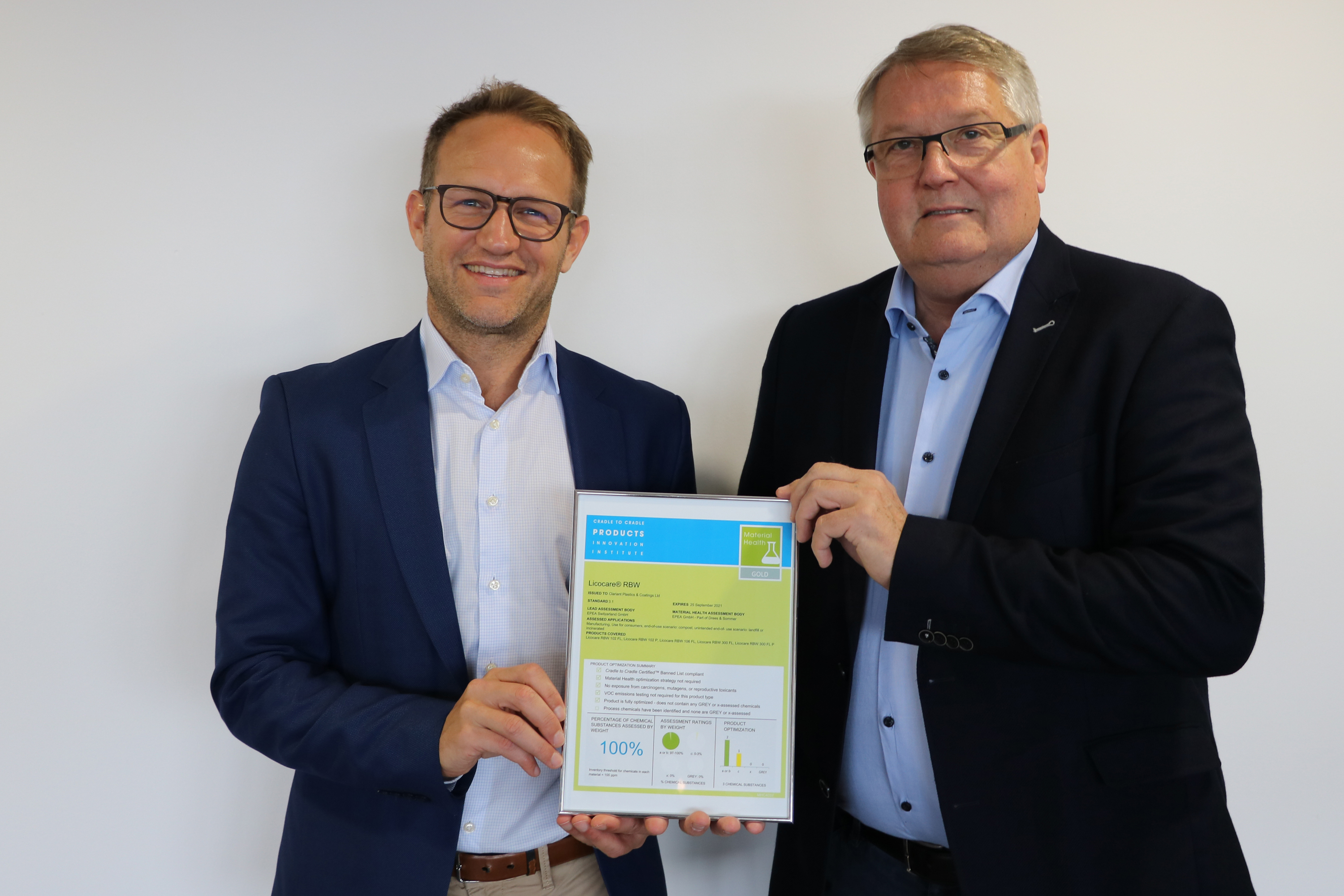 Manuel Mueller (left), Global Market Segment Leader at Clariant, accepts with pleasure the award f...