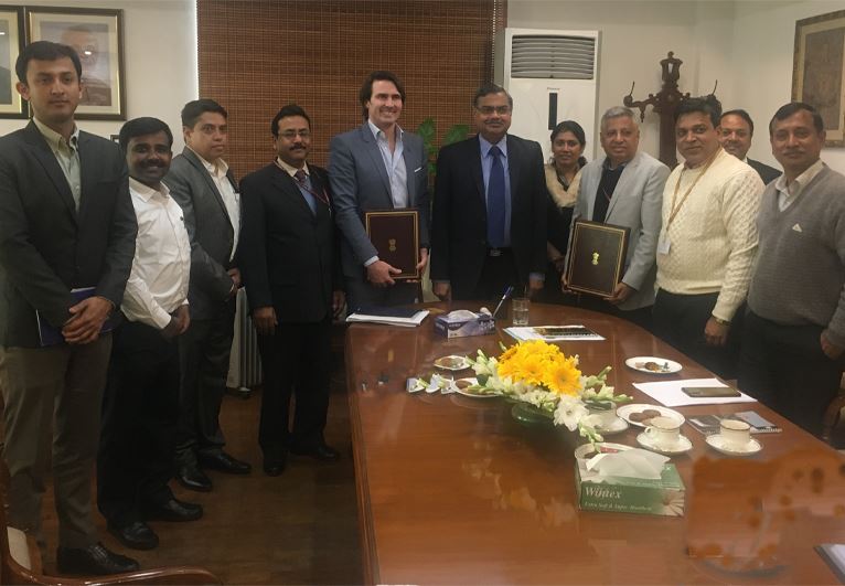 Resized The team at the signing ceremony with Shri P Raghavendra Rao Secretary Department of Chemicals Petrochemicals JPG