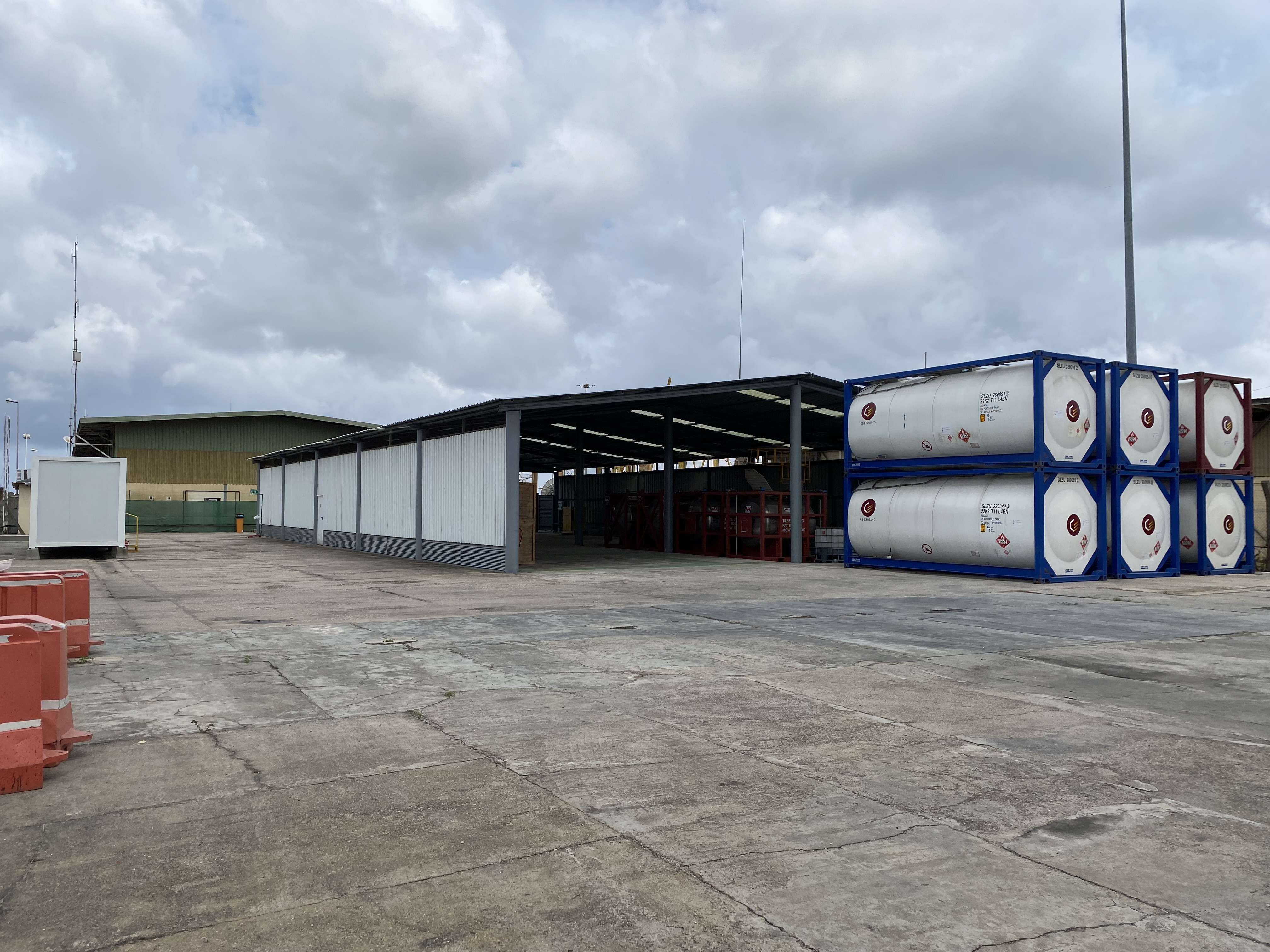 The newly opened site near Soyo, Angola, features a warehouse, laboratory, and offices.