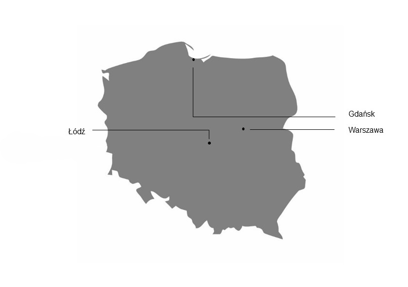  Mapa Polski z czterema różnymi lokalizacjami Clariant