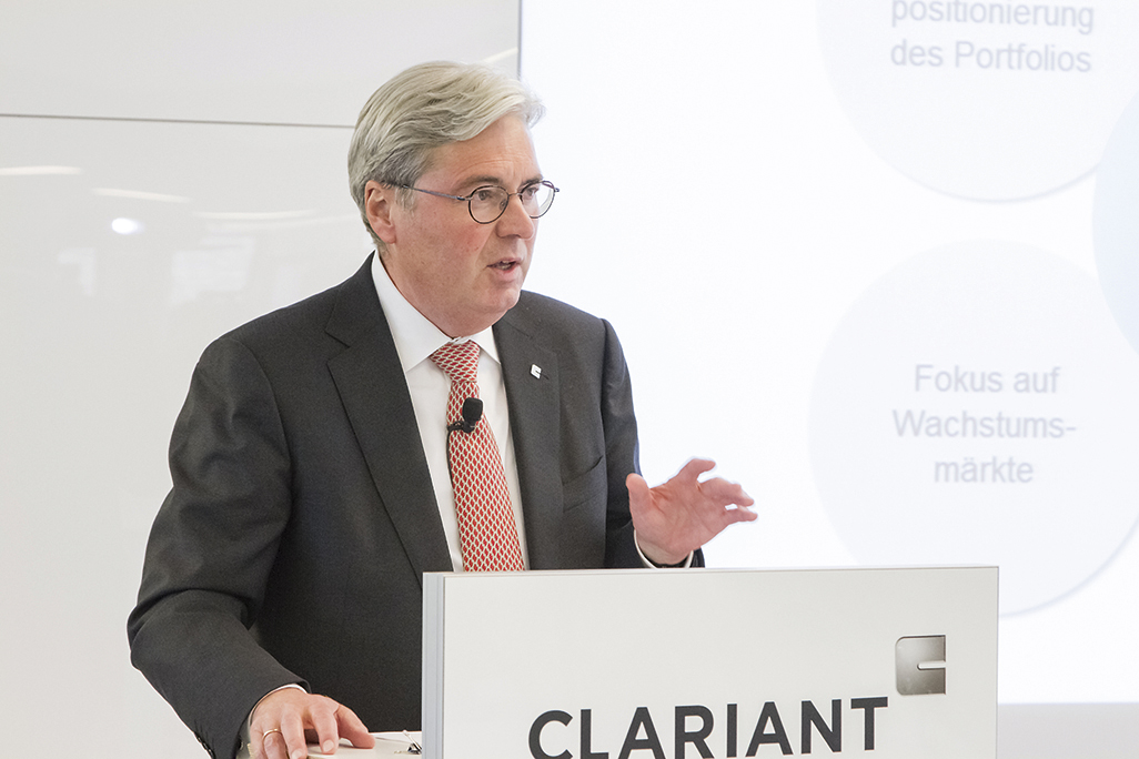  Dr. Hariolf Kottmann, Chief Executive Officer of Clariant, explaining how the new Clariant Innovation Center will shape the future of the business as a center of excellence for chemical research and process technology.